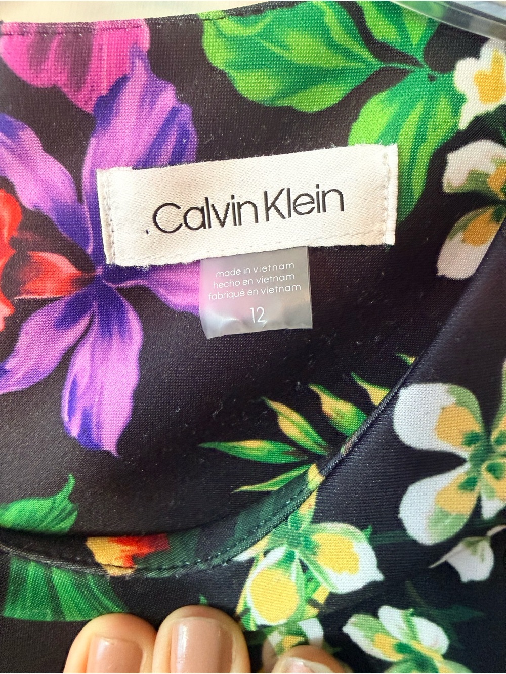 Calvin Klein Black Midi Dress with Red & Purple Floral Print sz12 - Picture 4 of 5